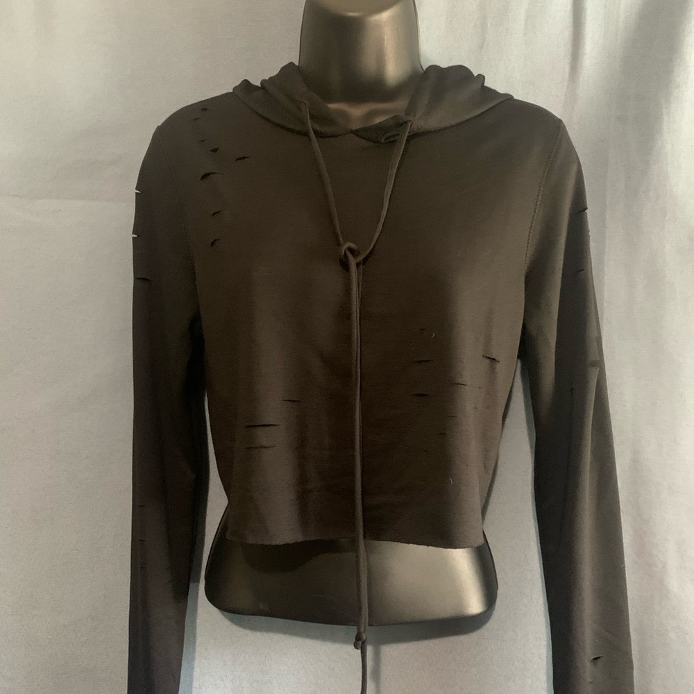 Black Distressed Cropped Hoodie